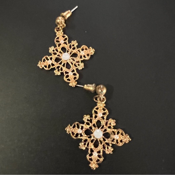 Source Unknown Jewelry - Vintage Gold and White Stone Earrings
